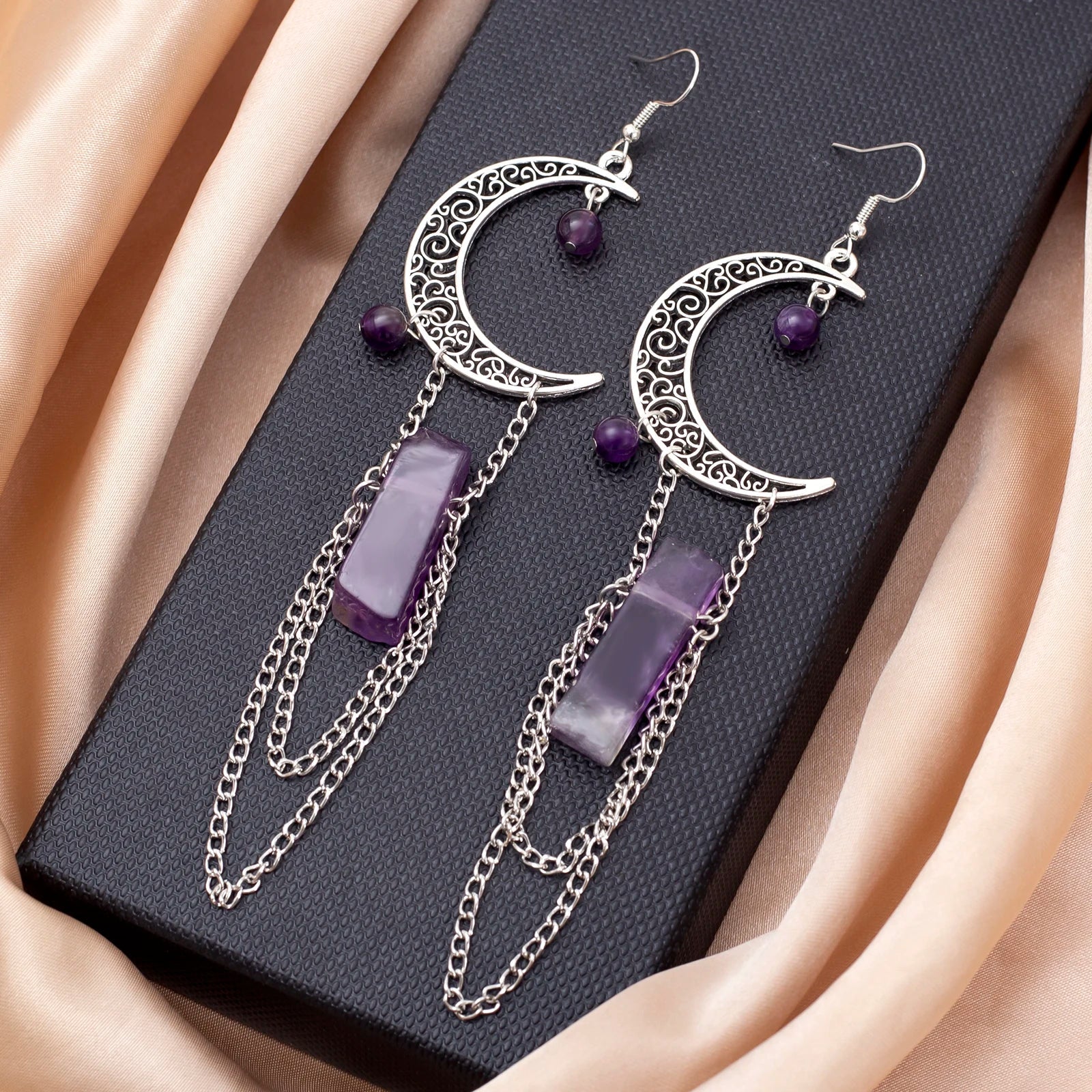 Amethyst Crescent Moon Earrings | earrings | Wiccan Center