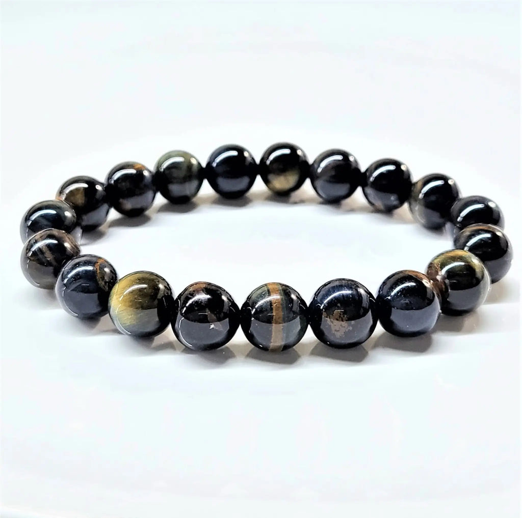 Blue Tiger (Hawk's Eye) Round Bead Bracelet - Mental Stability | Bracelets | Wiccan Center