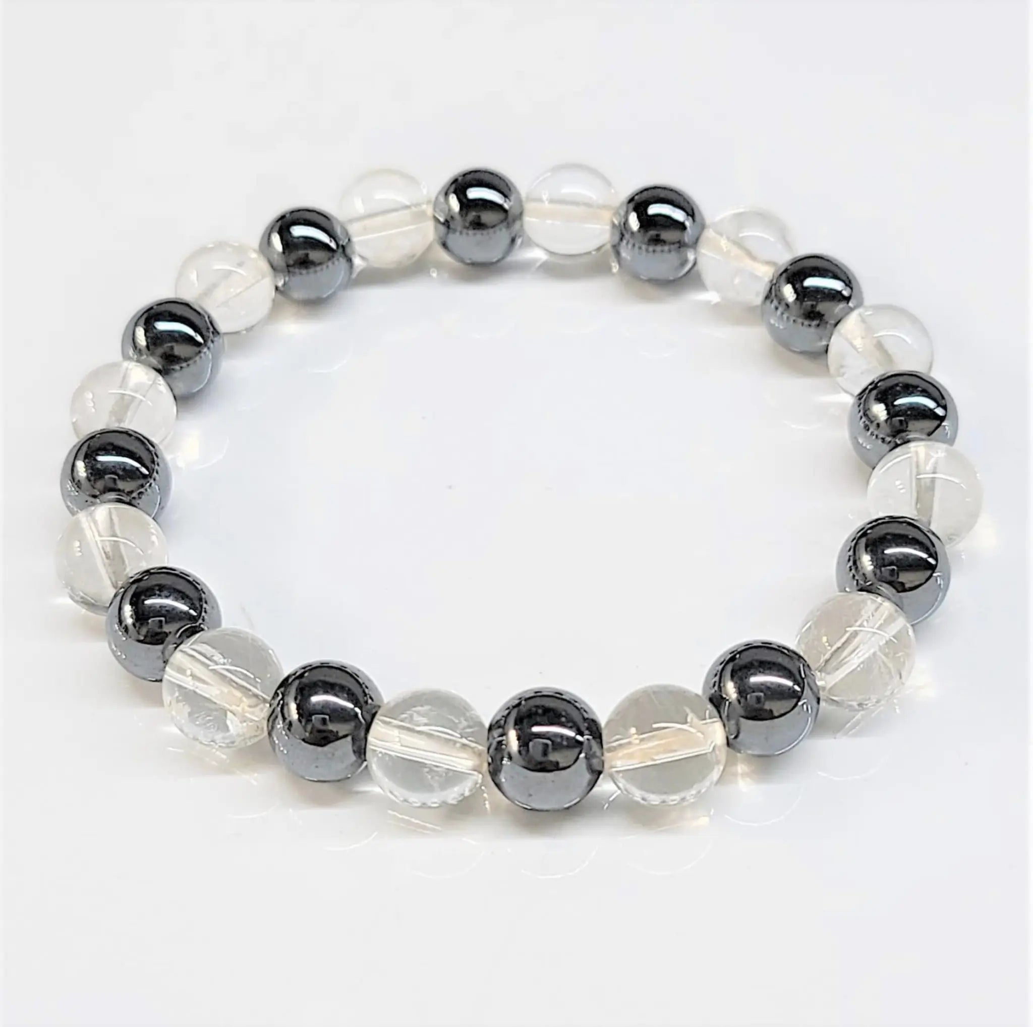 Clear Quartz & Hematite Round Bead Bracelet 8mm - Pure Intuition | Bracelets | Wiccan Center