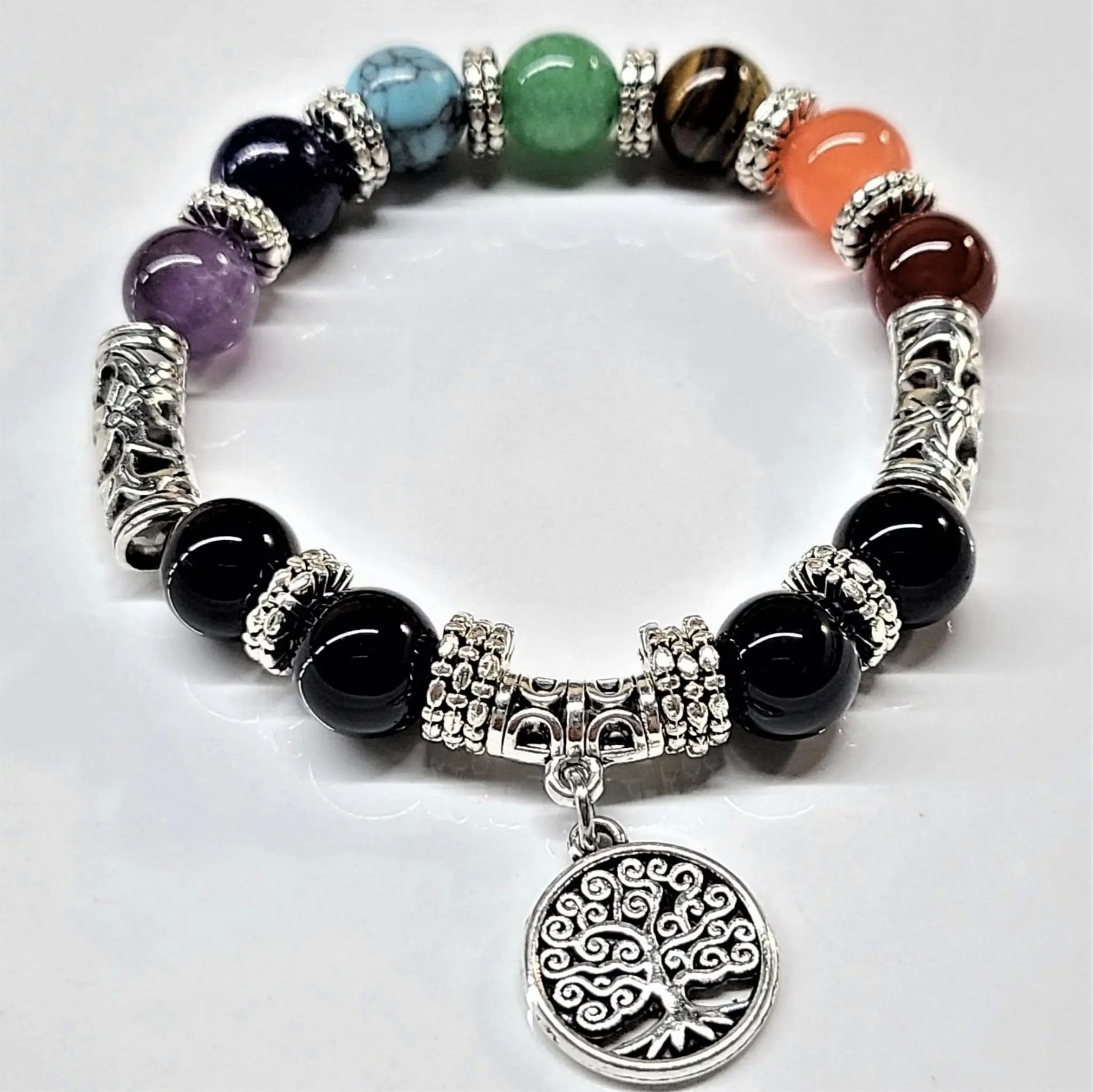 Gemstone Chakra Round Bead Bracelet 10mm - Protective Soul | Bracelets | Wiccan Center
