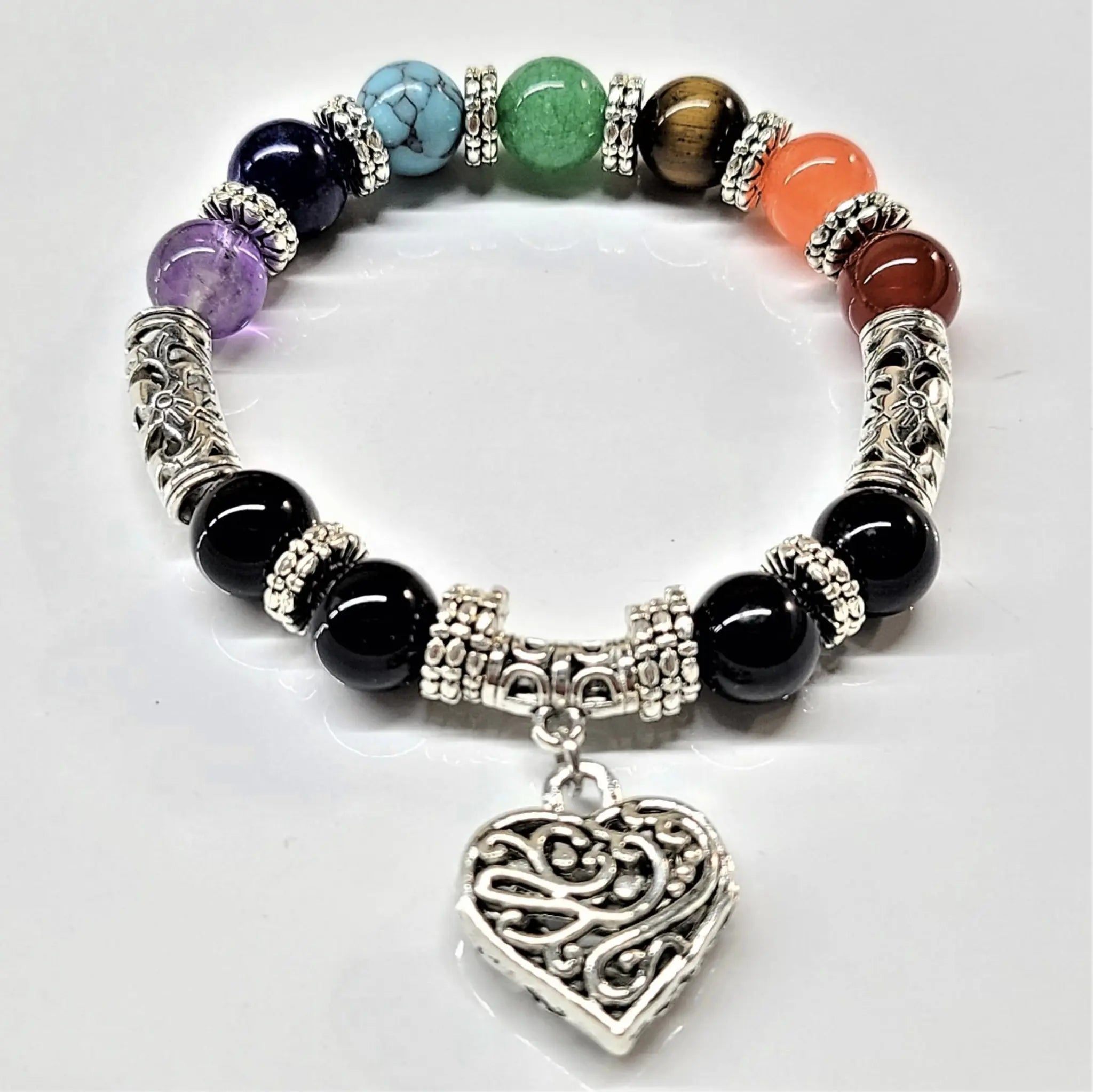 Gemstone Chakra Round Bead Bracelet 10mm - Protective Soul | Bracelets | Wiccan Center