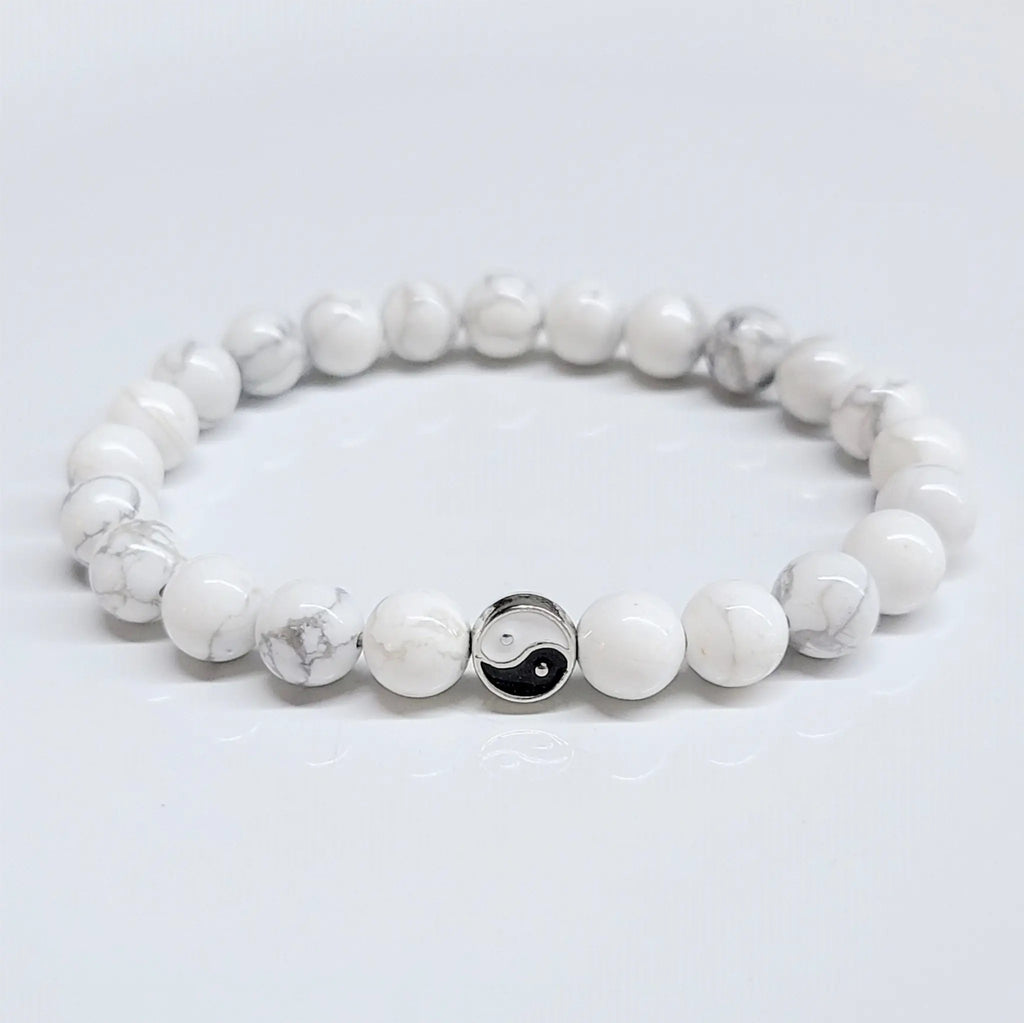 Howlite Yin Yang Round Bead Bracelet 8mm - Emotional Stability | Bracelets | Wiccan Center