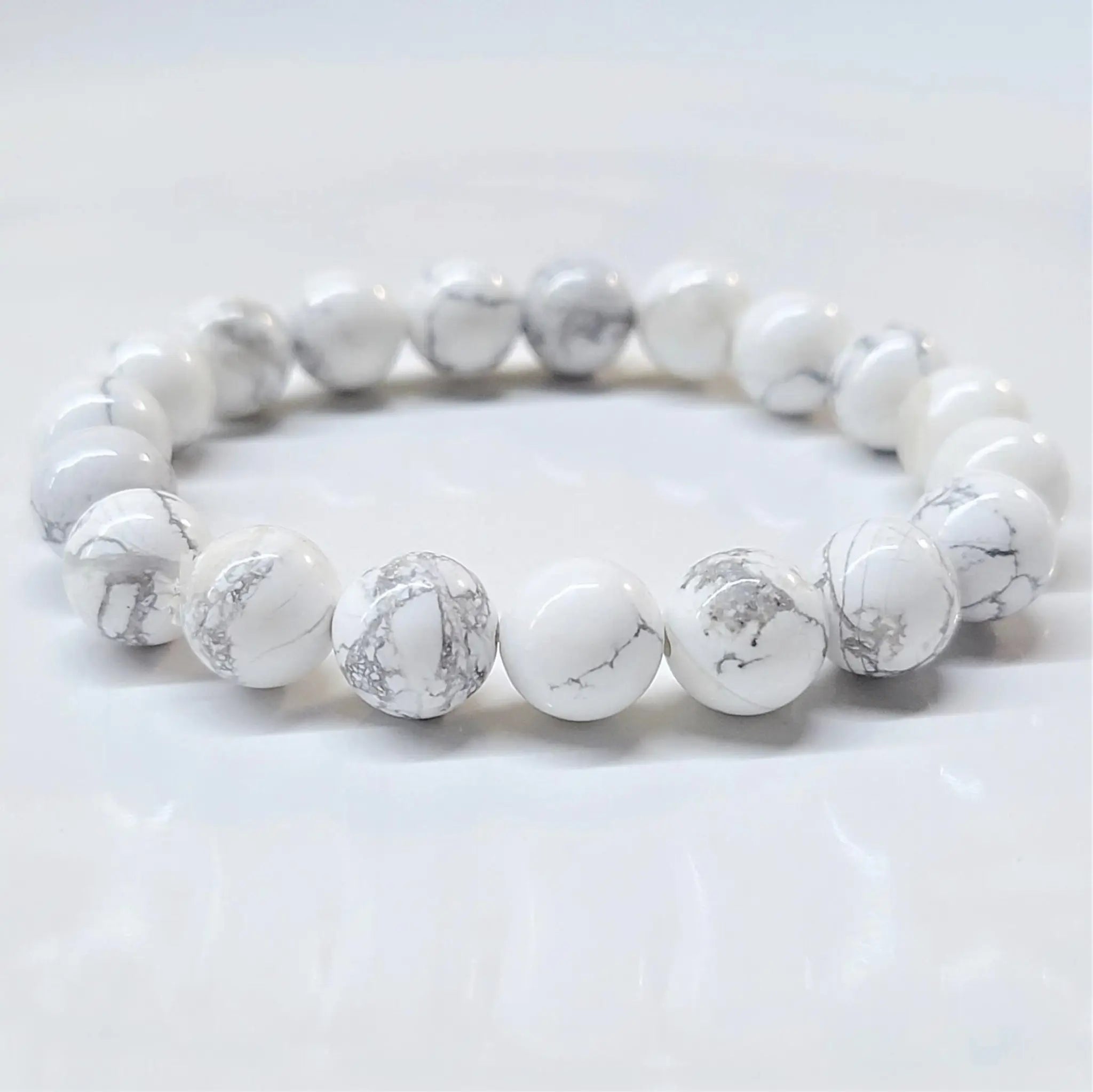 White Howlite Round Bead Bracelet - Anger Eater | Bracelets | Wiccan Center
