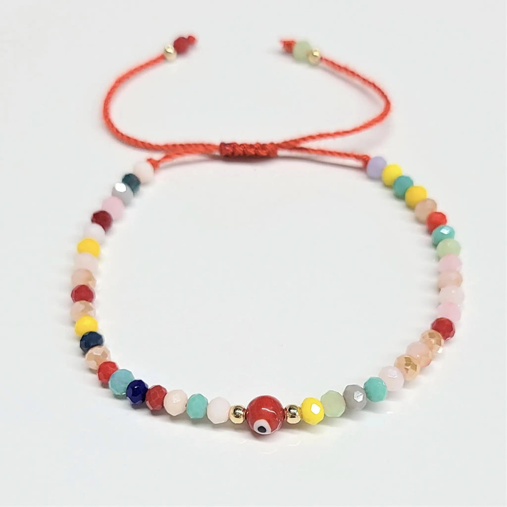 Protection Bracelet - Red String Evil Eye w/ Faceted Beads | Bracelets | Wiccan Center