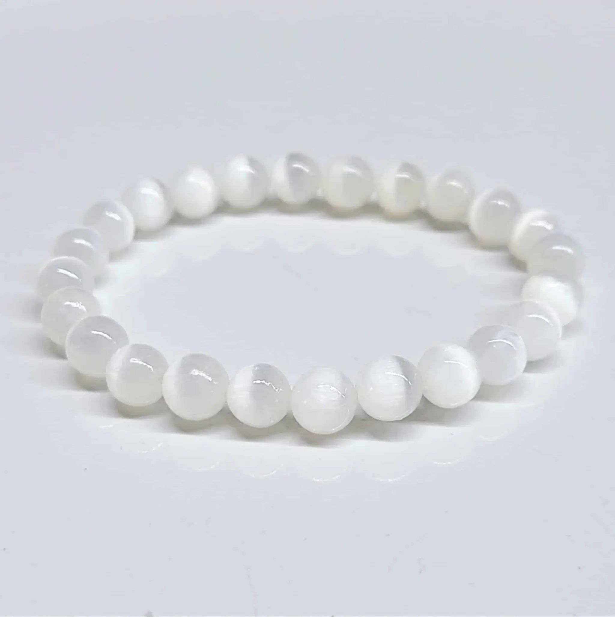 Selenite Round Bead Bracelet - Aura Cleanser | Bracelets | Wiccan Center