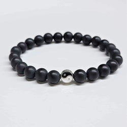 Smooth Lava Yin Yang Round Bead Bracelet 8mm - Balanced Protection | Bracelets | Wiccan Center