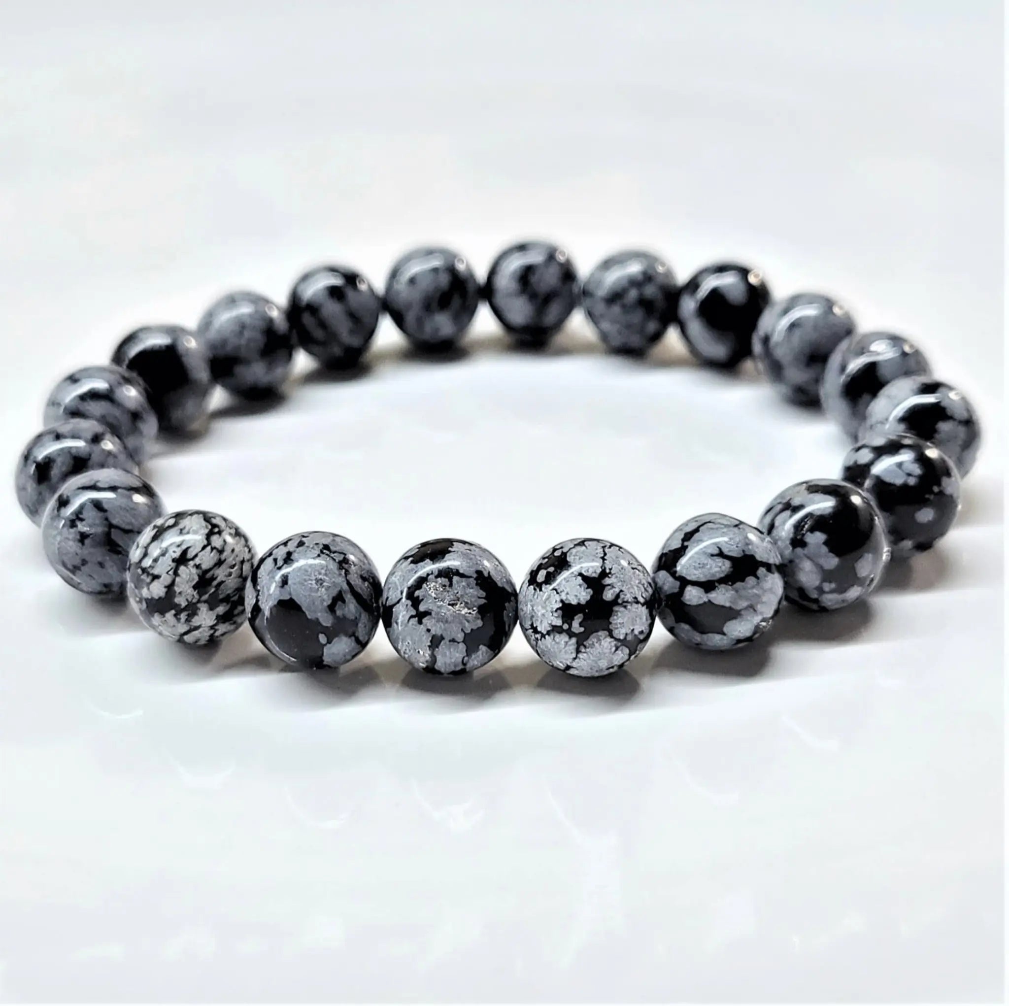 Snowflake Obsidian Round Bead Bracelet - Angelic Protection | Bracelets | Wiccan Center