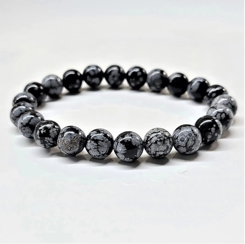 Snowflake Obsidian Round Bead Bracelet - Angelic Protection | Bracelets | Wiccan Center