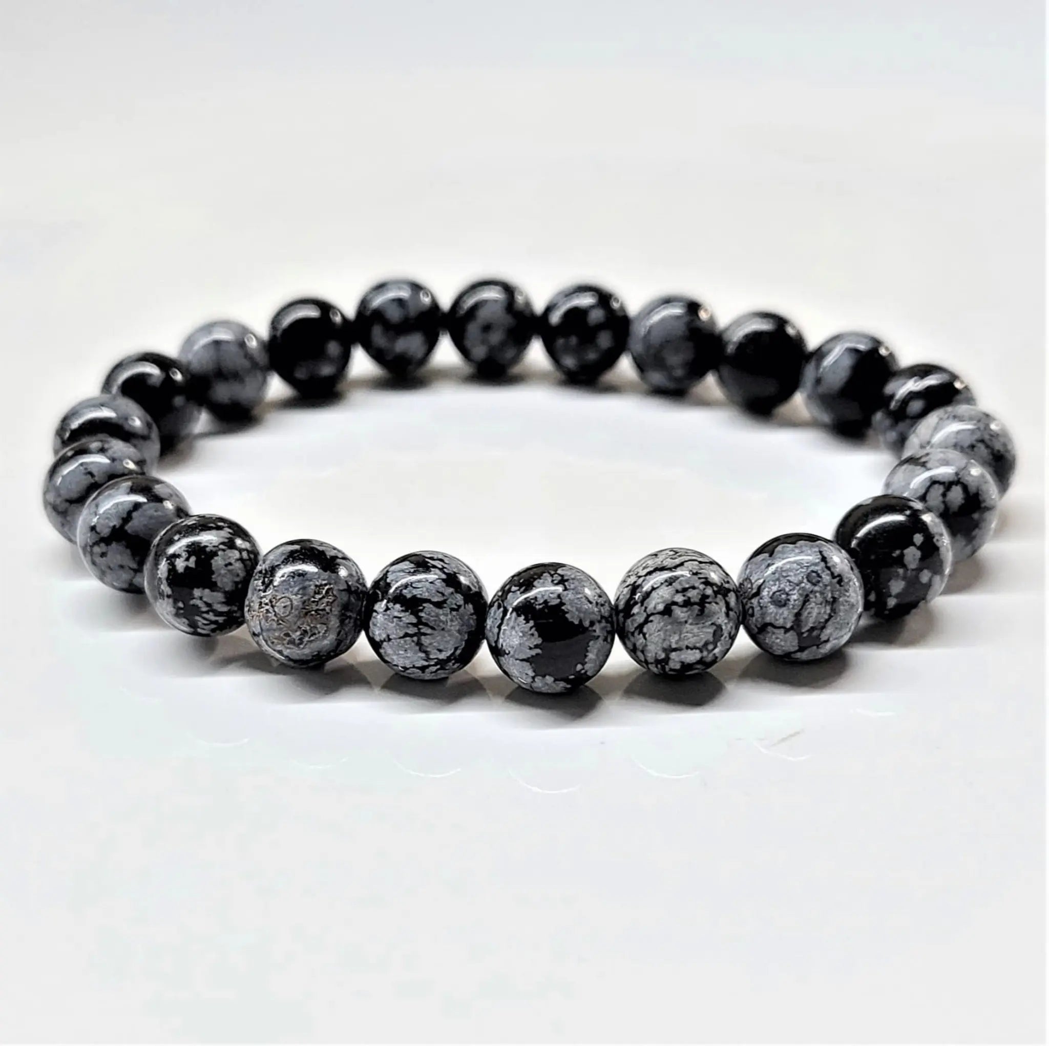 Snowflake Obsidian Round Bead Bracelet - Angelic Protection | Bracelets | Wiccan Center