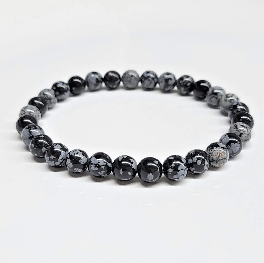 Snowflake Obsidian Round Bead Bracelet - Angelic Protection | Bracelets | Wiccan Center