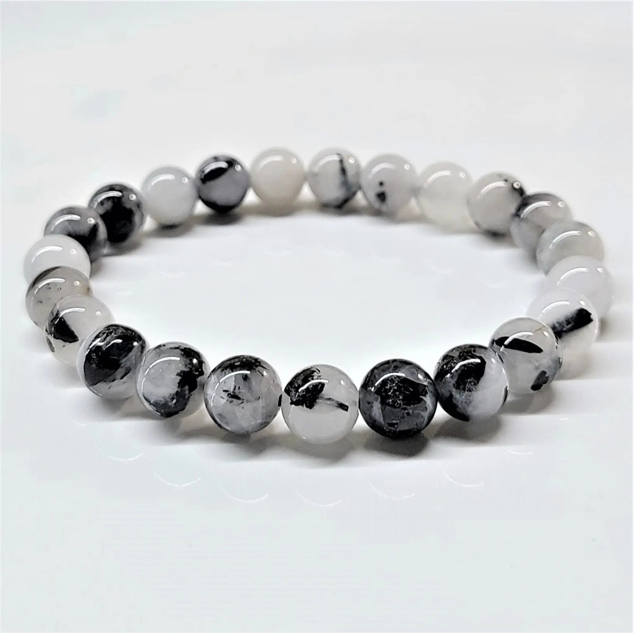 Tourmaline in Quartz Round Bead Bracelet - Grounded Purification | Bracelets | Wiccan Center