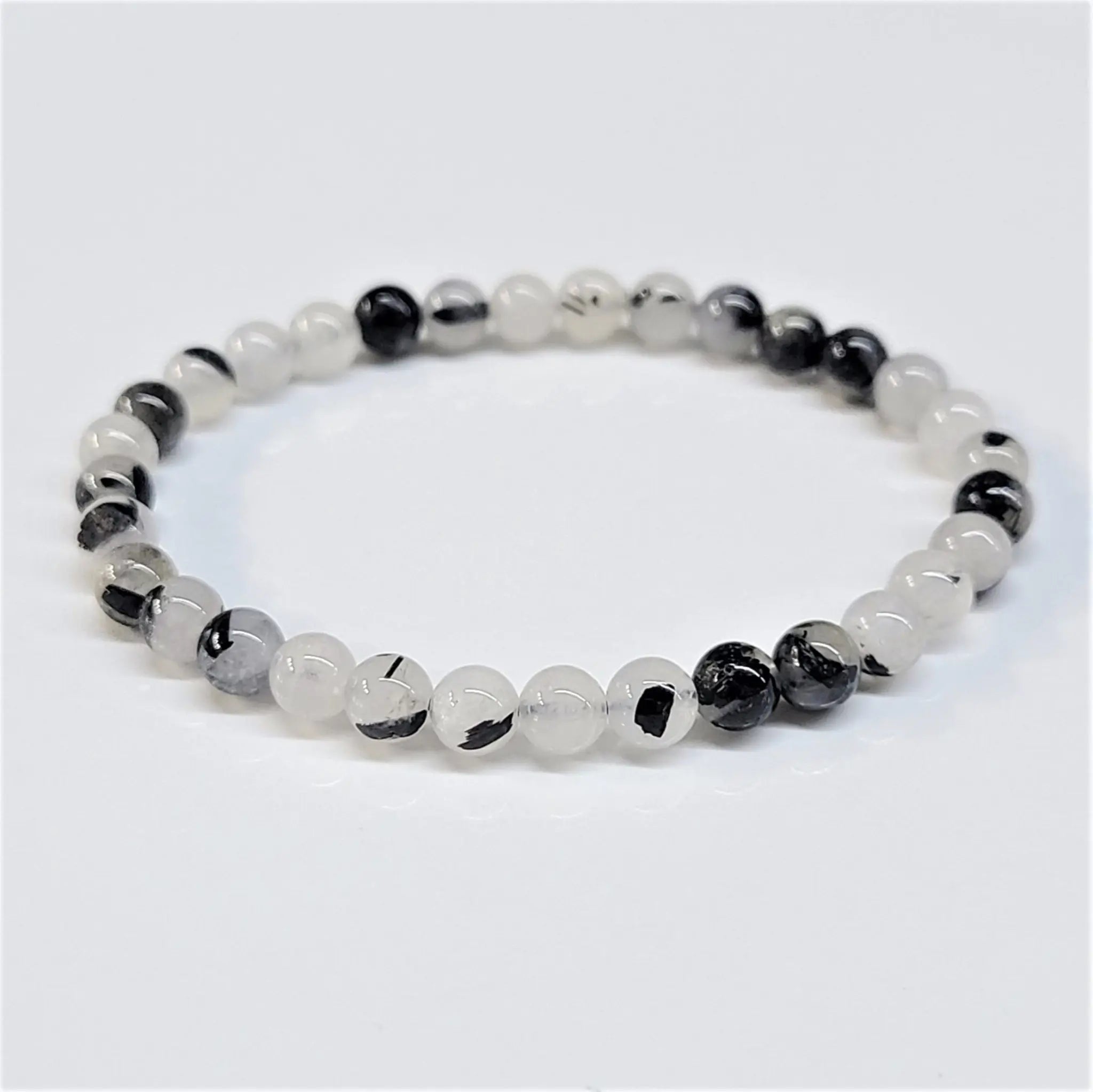 Tourmaline in Quartz Round Bead Bracelet - Grounded Purification | Bracelets | Wiccan Center