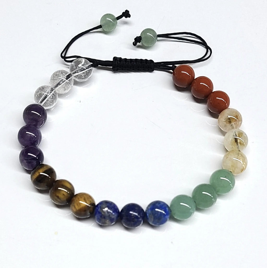 Chakra Stones Adjustable Round Bead Bracelet 8mm - Aligned Power | Bracelets | Wiccan Center