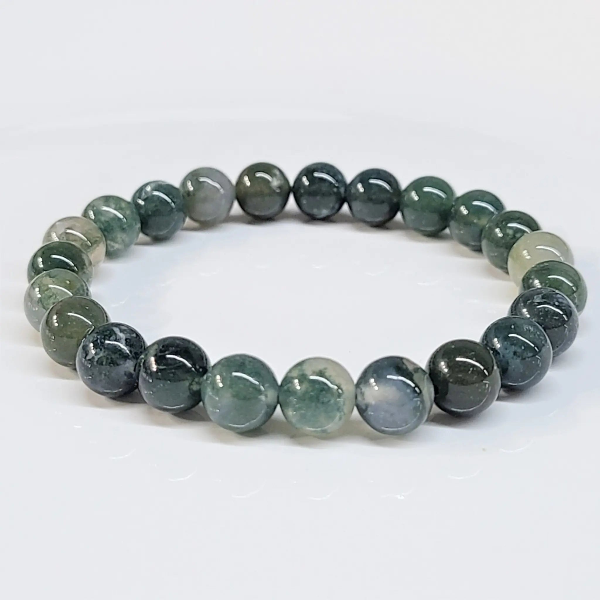 Moss Agate Round Bead Bracelet - Nature Renewal | Bracelets | Wiccan Center