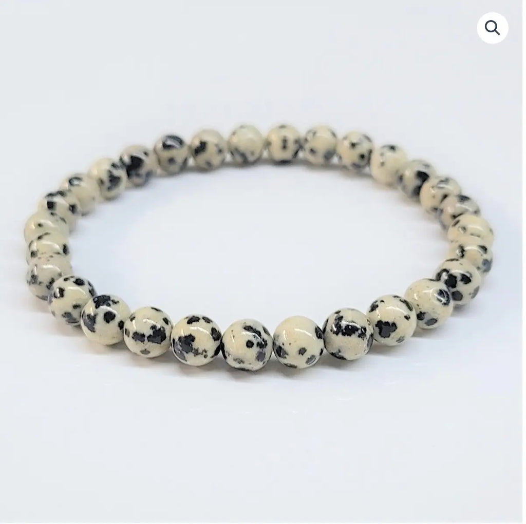 Dalmatian Jasper Round Bead Bracelet - Playful Loyalty | Bracelets | Wiccan Center