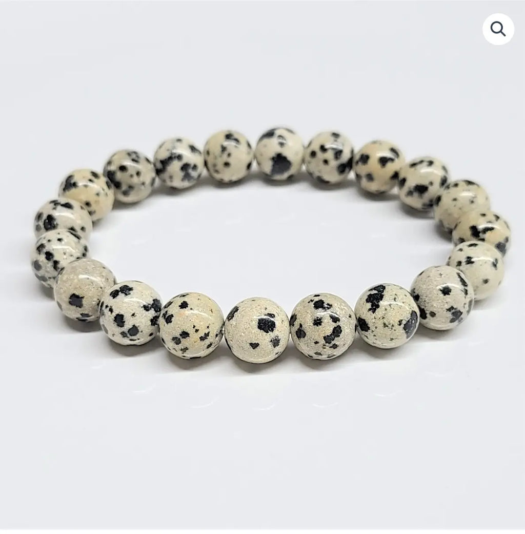 Dalmatian Jasper Round Bead Bracelet - Playful Loyalty | Bracelets | Wiccan Center