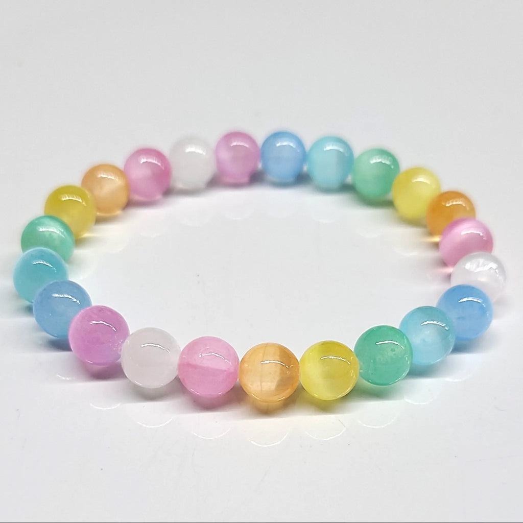 Rainbow Selenite Round Bead Bracelet 8mm - Emotional Alignment | Bracelets | Wiccan Center