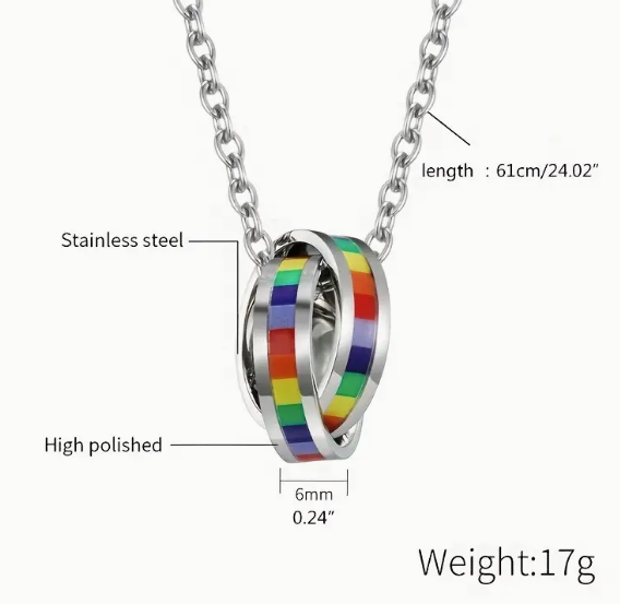 Stainless Steel Rainbow Double Ring LGBTQ Pride Necklace | | Wiccan Center