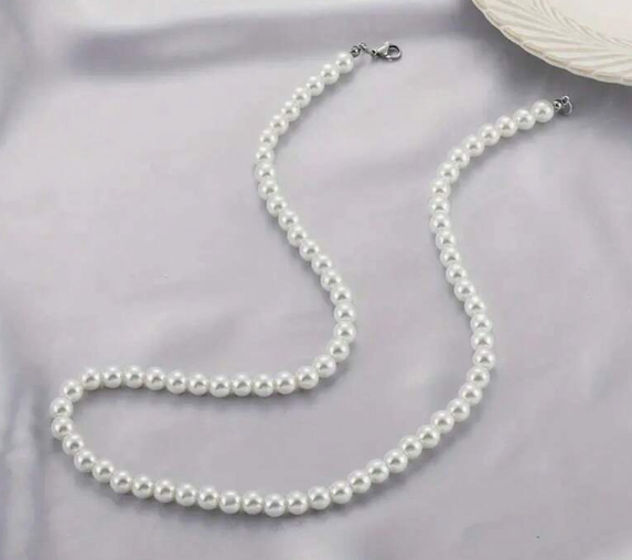 Unisex Faux Pearl Beaded Necklace – Classic White, 22-Inch Fashion Statement | | Wiccan Center