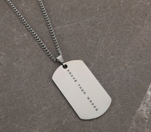 “Prove Them Wrong” Stainless Steel Dog Tag Necklace | Motivational Strength + Determination Jewelry | | Wiccan Center