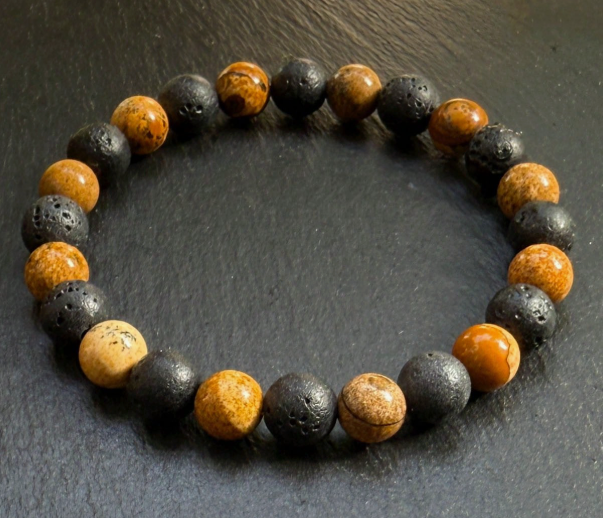 Earth & Ember Bracelet – Lava Stone & Picture Jasper for Grounding and Inner Strength | | Wiccan Center