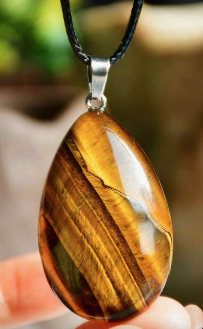 Grounded Elegance: Natural Tiger Eye Leather Pendant Necklace on Leather Rope | | Wiccan Center