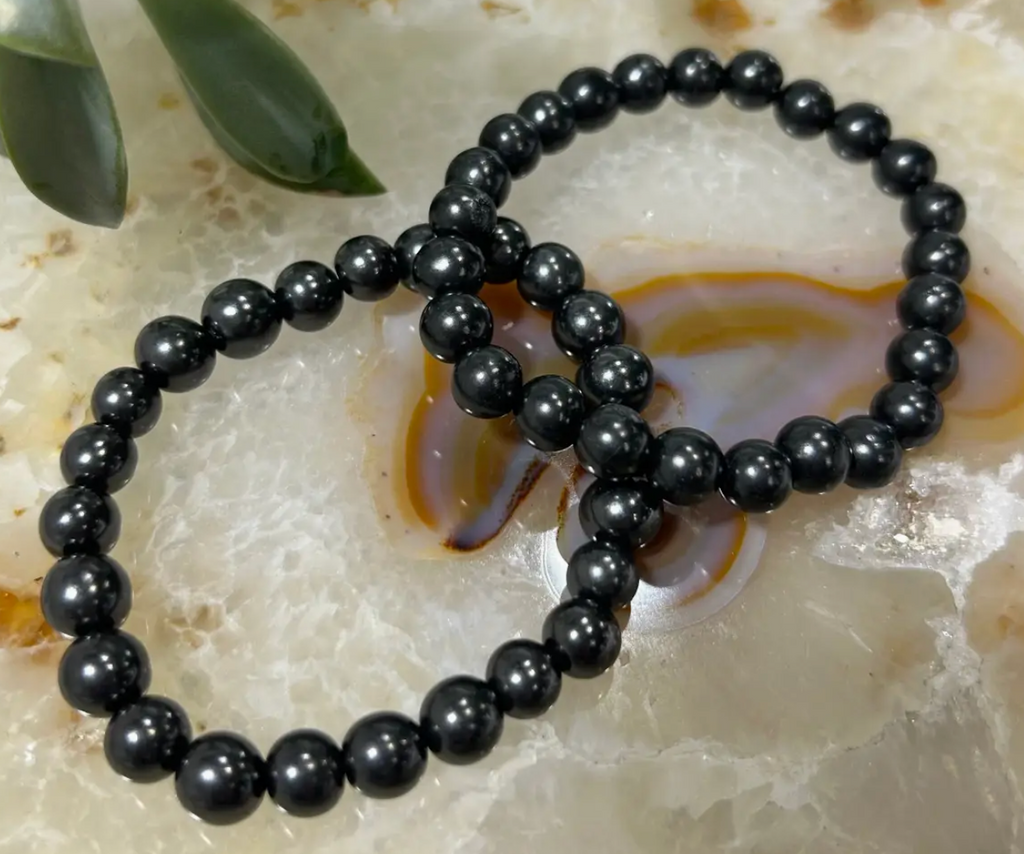 Reiki Infused Natural Shungite Bead Bracelet – 8mm Beads (Small and Medium Wrists) | | Wiccan Center