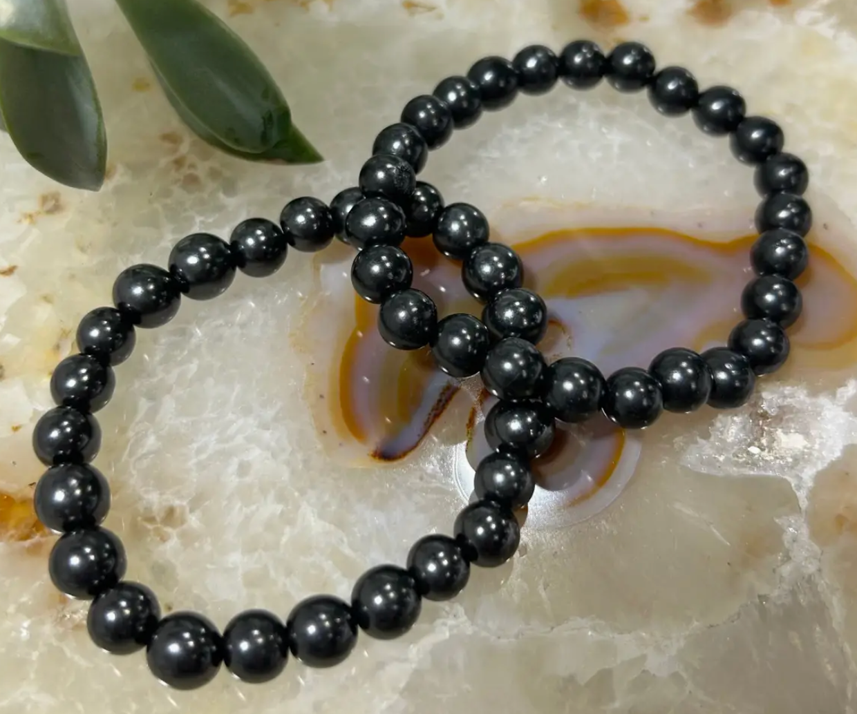 Reiki Infused Natural Shungite Bead Bracelet – 8mm Beads (Small and Medium Wrists) | | Wiccan Center