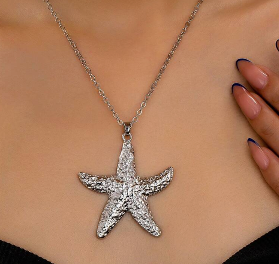 Silver Textured Starfish Pendant Necklace – Ocean-Inspired Elegance 🌊✨ | | Wiccan Center