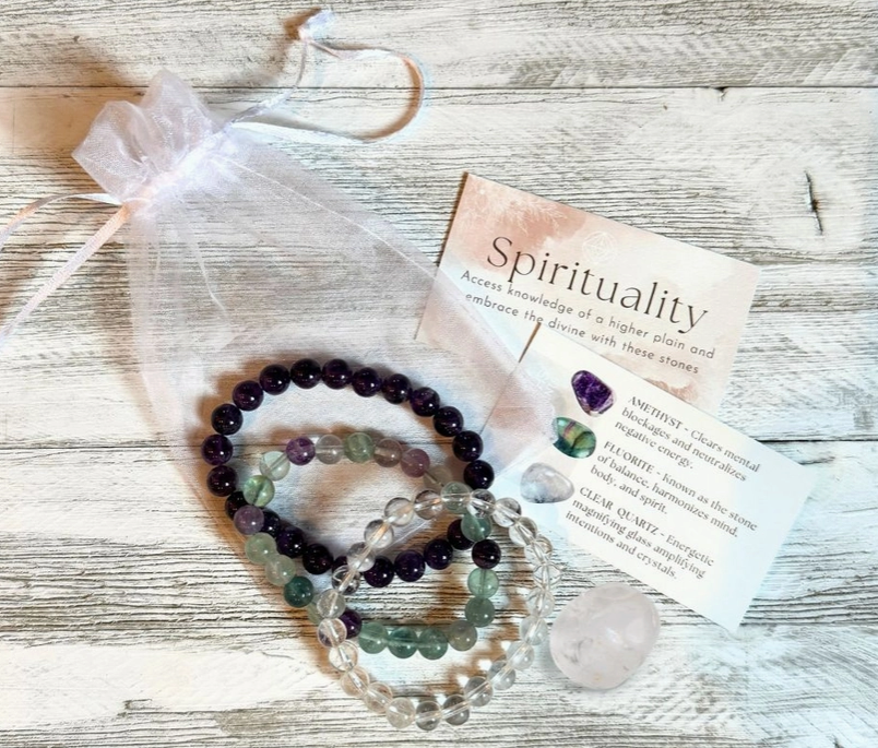 Intentions Bracelet Set – Spirituality (Clear Quartz, Amethyst & Fluorite) | | Wiccan Center