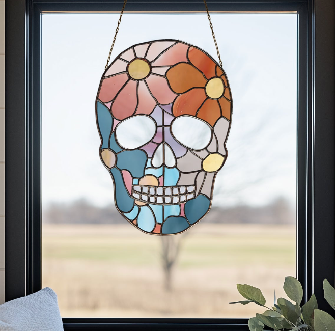 Flower Skull Stained Glass Pattern and PNG | Crafting Patterns & Molds | Wiccan Center