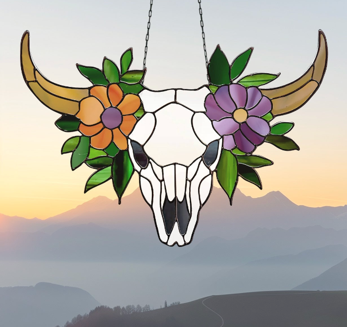 Cow Skull Floral Stained Glass Pattern | Crafting Patterns & Molds | Wiccan Center