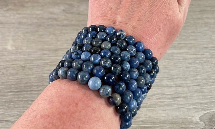Dumortierite Natural Stone Bracelet | 8mm Blue Gemstone Beads for Focus & Inner Strength (Small to Medium Wrists) | | Wiccan Center