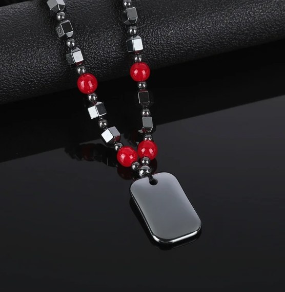 Hero Shield Magnetic Hematite Necklace – Red Power Beads + Dog Tag Pendant (Unisex Protection Jewelry) | | Wiccan Center