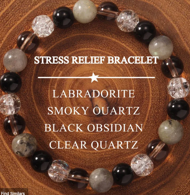 Stress Relief & Grounding Bracelet – Labradorite, Smoky Quartz, Black Obsidian & Clear Quartz (Small–Medium Wrists) | | Wiccan Center