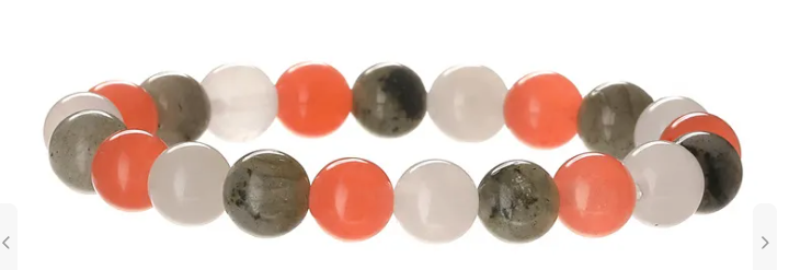 Youth Harmony Beaded Bracelet – Green, White & Orange Stones (Kids & Teens, Small Wrists) | | Wiccan Center