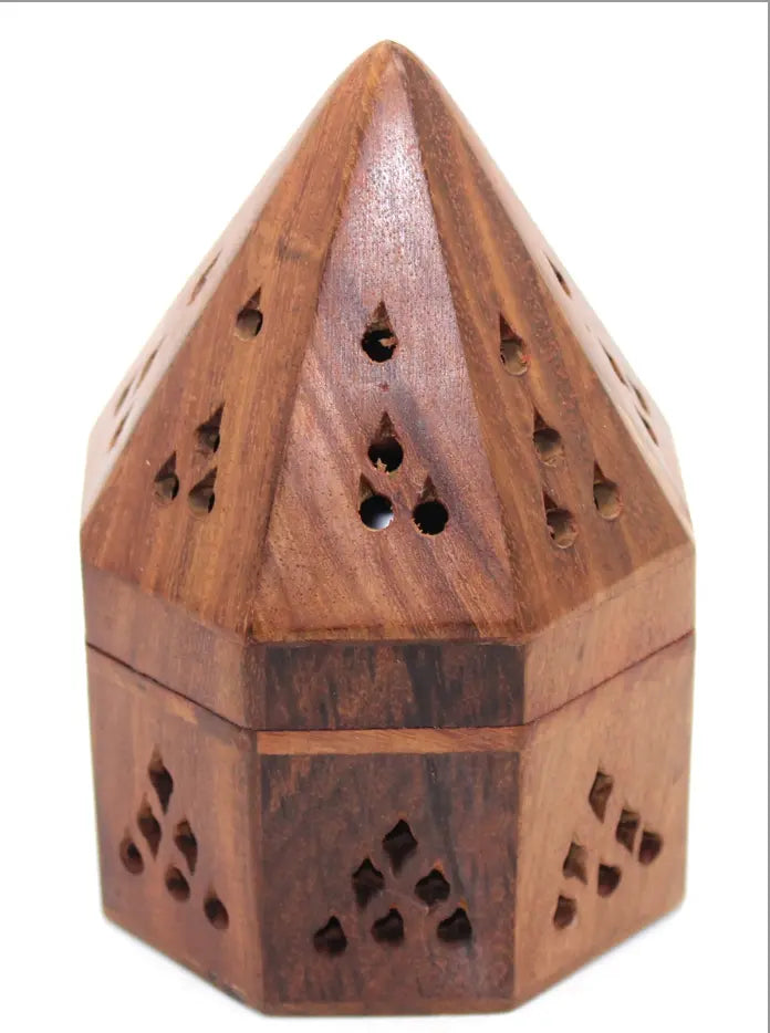 Incense Burner - Wooden Temple Cone / Charcoal 5.5"H | Incense Burners | Wiccan Center