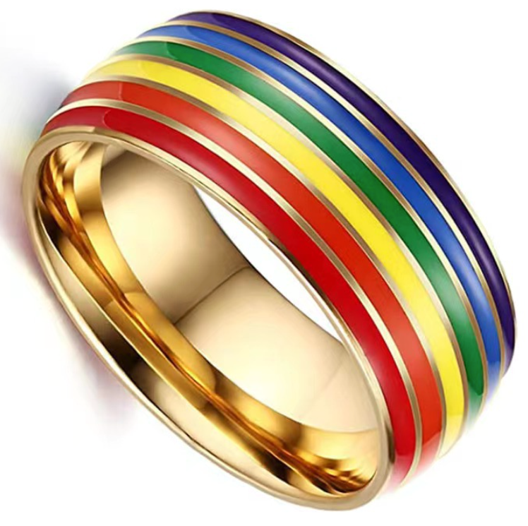 LGBTQ+ Pride Rainbow Stripe Stainless Steel Band Ring – For Every Identity | Gold, Silver & Black Enamel | Pride Jewelry Gift | | Wiccan Center