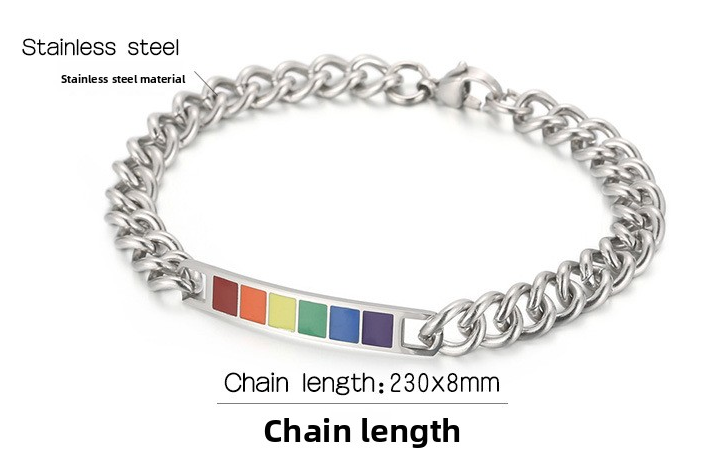 LGBTQ+ Pride Rainbow Bar Chain Bracelet – For Every Identity | Stainless Steel Rope Link Bracelet | Pride Jewelry Gift | | Wiccan Center