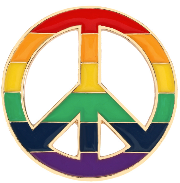 LGBTQ+ Pride Rainbow Peace Sign Enamel Pin – For Every Identity | 1.5” Gold Tone Lapel Pin | Love & Equality Symbol | | Wiccan Center