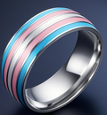 Transgender Pride Stainless Steel Ring – For Every Identity | Pink Blue White Stripe Band | LGBTQ+ Pride Jewelry | | Wiccan Center