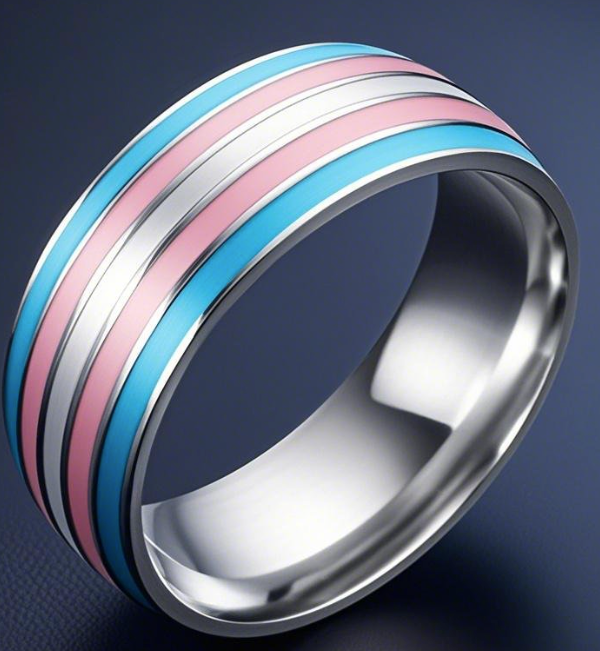 Transgender Pride Stainless Steel Ring – For Every Identity | Pink Blue White Stripe Band | LGBTQ+ Pride Jewelry | | Wiccan Center