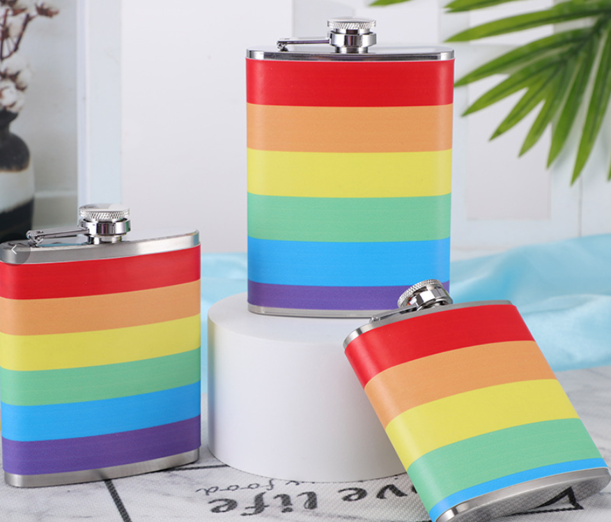 LGBTQ+ Pride Rainbow 8oz Stainless Steel Flask – For Every Identity | Portable Rainbow Hip Flask | Pride Gift Idea | | Wiccan Center