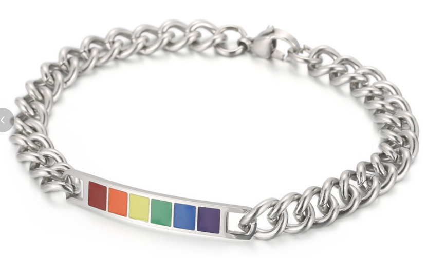 LGBTQ+ Pride Rainbow Bar Chain Bracelet – For Every Identity | Stainless Steel Rope Link Bracelet | Pride Jewelry Gift | | Wiccan Center