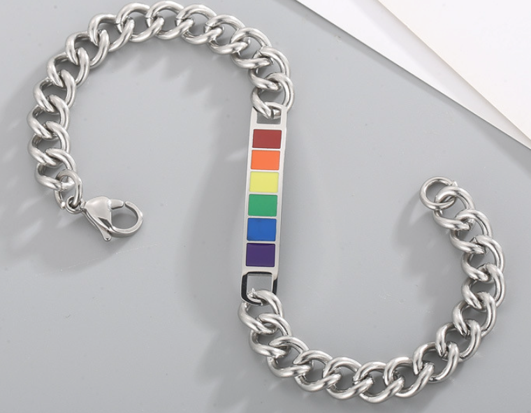 LGBTQ+ Pride Rainbow Bar Chain Bracelet – For Every Identity | Stainless Steel Rope Link Bracelet | Pride Jewelry Gift | | Wiccan Center
