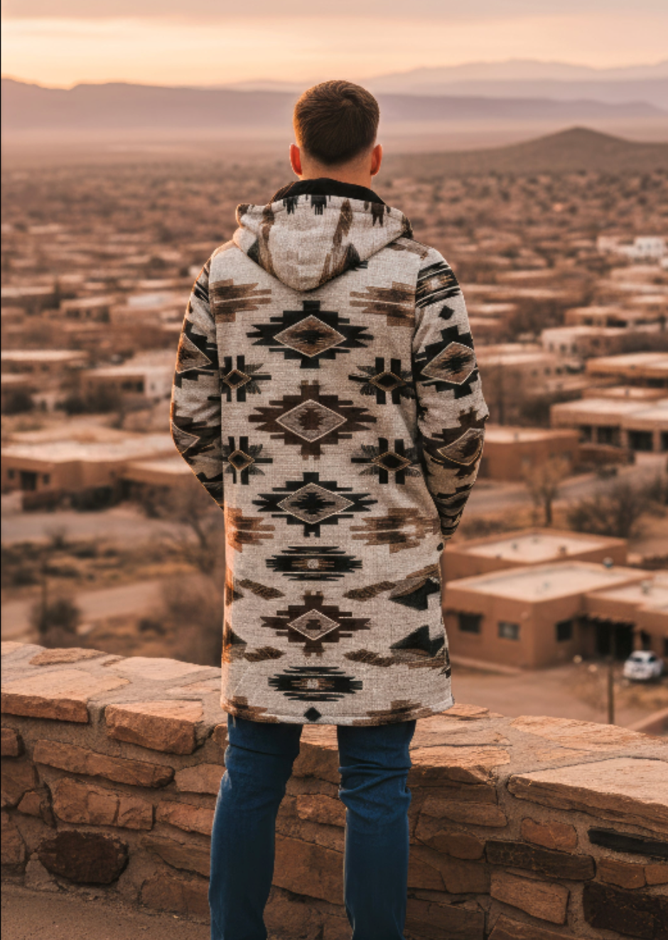 Ganado Tribal Cuddle Coat | Unisex Minky Sherpa Lined Coat with Hood, Zipper and Pockets | Women and Mens Festival Coat | Mountain Fashion | Zipper Cloak - AOP | Wiccan Center