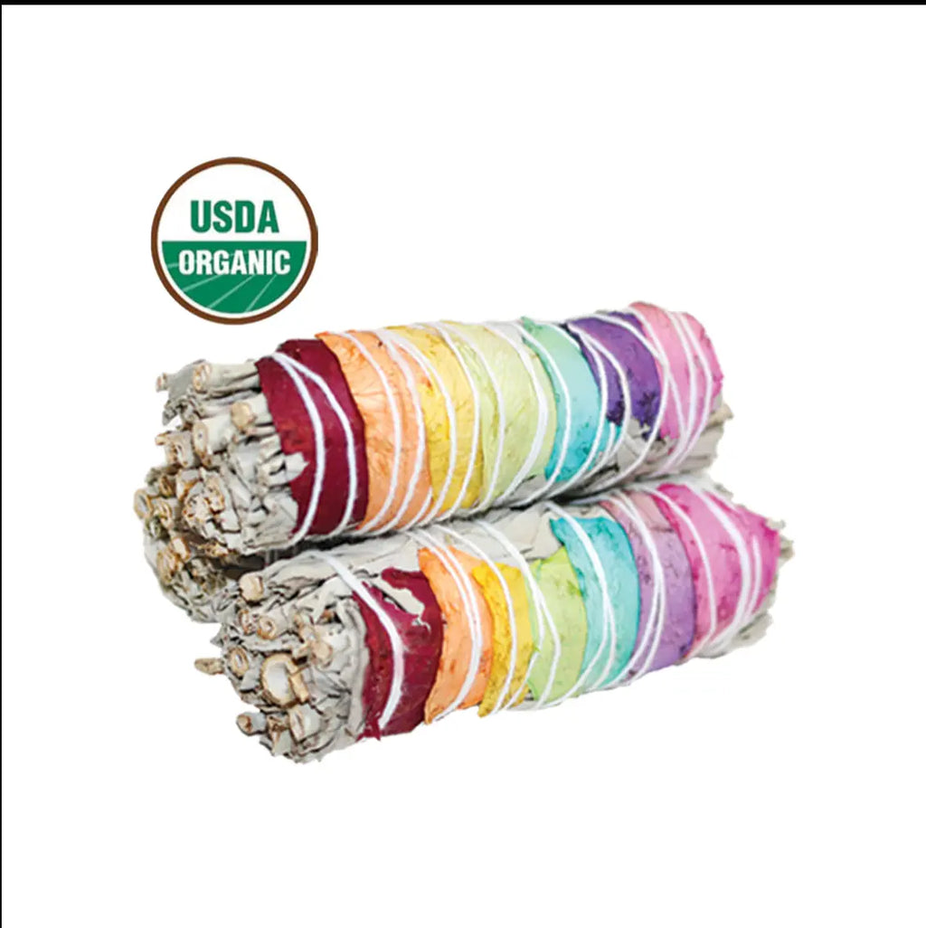 7 Chakra Rose Petals & White Sage Smudge Stick (4 in.) | Smudge Sticks | Wiccan Center