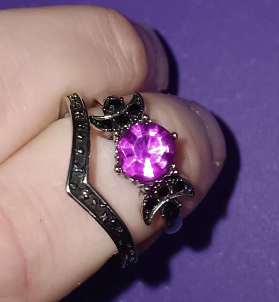 Black Zirconia Stone Triple Moon Ring Set | Ring | Wiccan Center