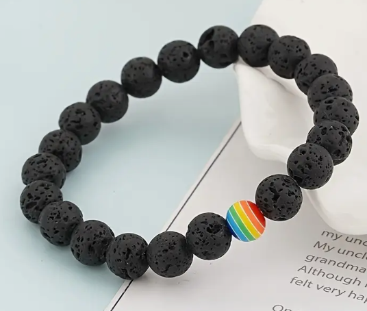Lava Stone Beads LGBTQ Pride Rainbow Bracelet | | Wiccan Center