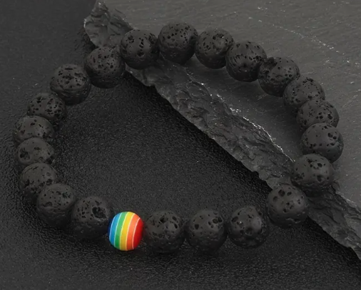 Lava Stone Beads LGBTQ Pride Rainbow Bracelet | | Wiccan Center